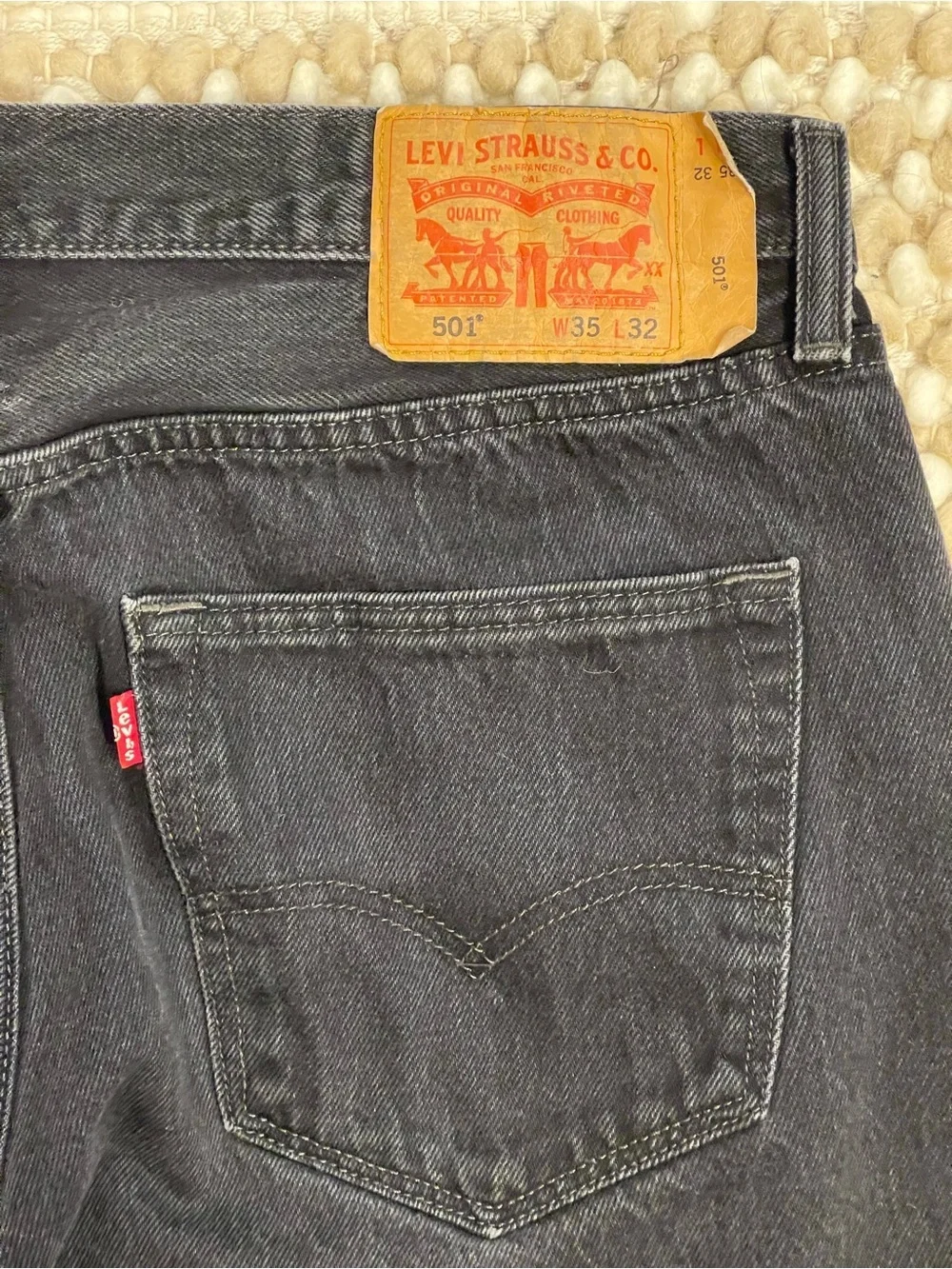 Levi's 501 Button Fly Black Straight Leg Relaxed Fit Men’s Jeans Size 35/32